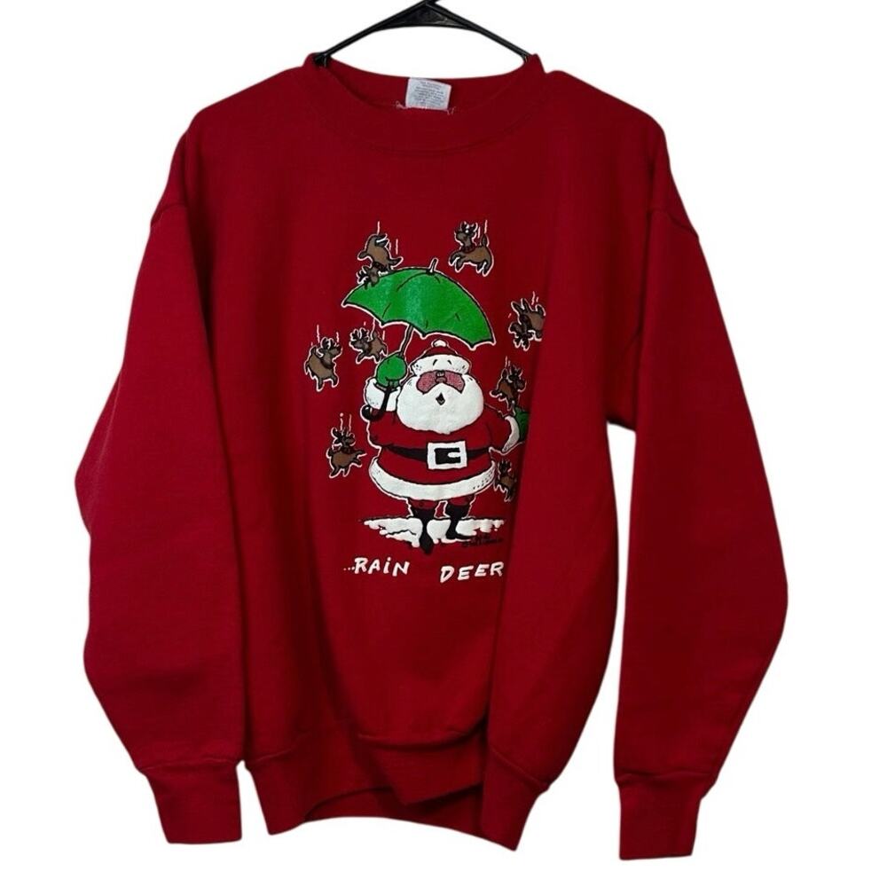 TNT by Trau & Loevner Vintage Ugly Rain Deer Christmas Sweatshirt Size XL Red